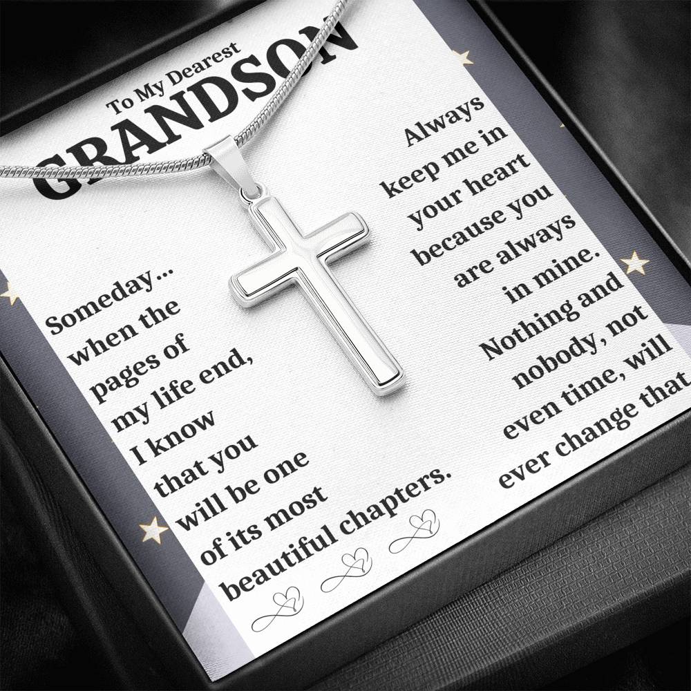 TO MY DEAREST GRANDSON "BEAUTIFUL CHAPTERS - DECORATION" CROSS NECKLACE GIFT SET - ON CLOUD NINE GIFTS