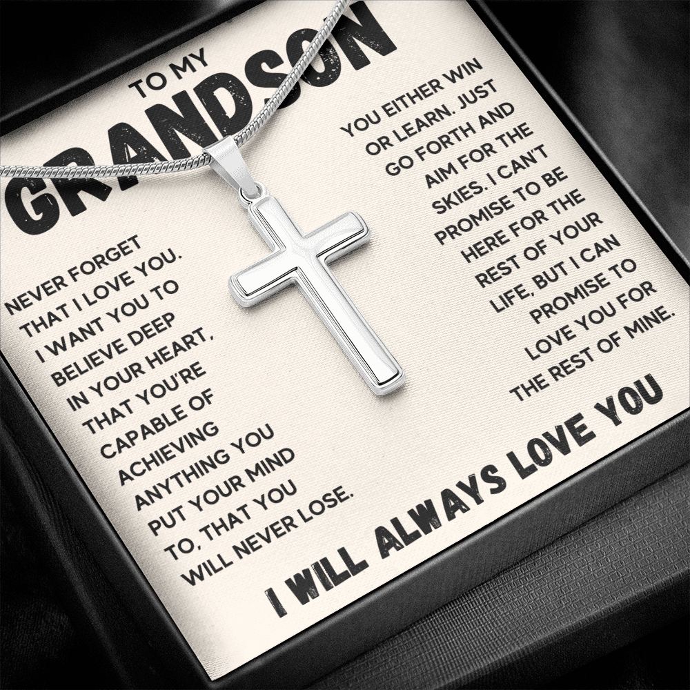 Gifts for grandson from grandma and grandpa Cross Necklace for graduation to my grandson with message card and gift box - ON CLOUD NINE GIFTS