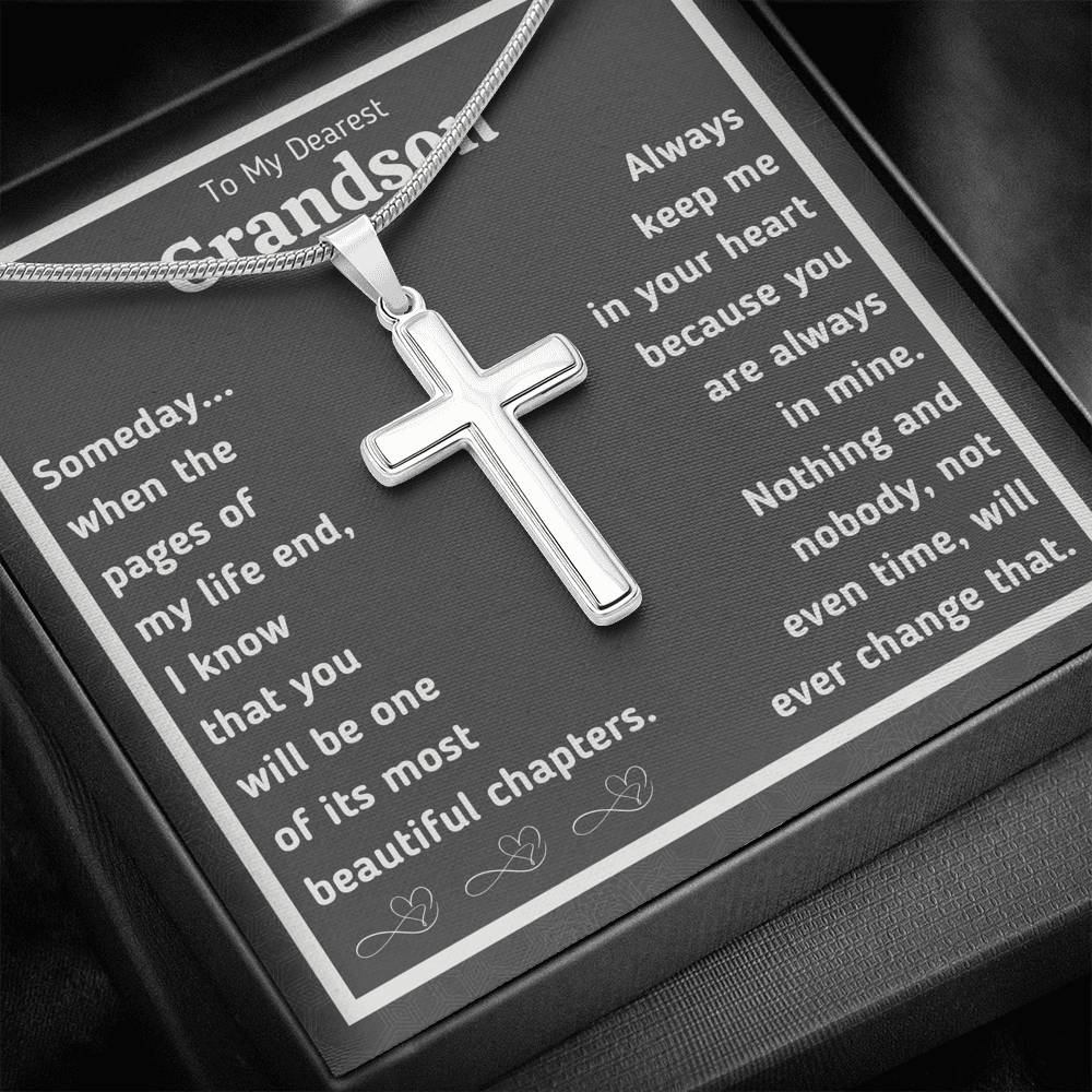 TO MY DEAREST GRANDSON "BEAUTIFUL CHAPTERS" ARTISAN CRAFTED CROSS NECKLACE GIFT SET - ON CLOUD NINE GIFTS