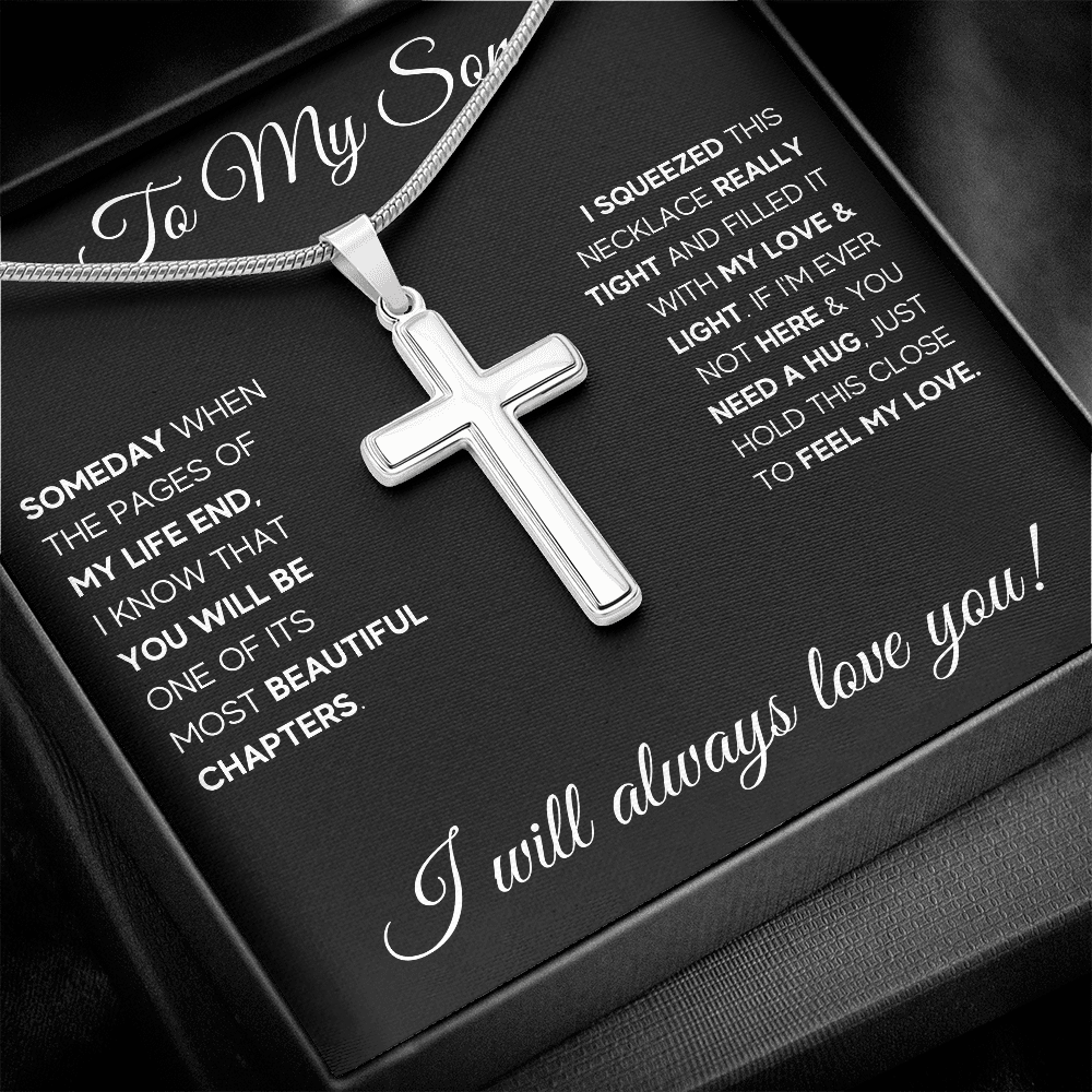 TO MY SON CHAPTERS SQUEEZED CROSS NECKLACE GIFT SET - ON CLOUD NINE GIFTS