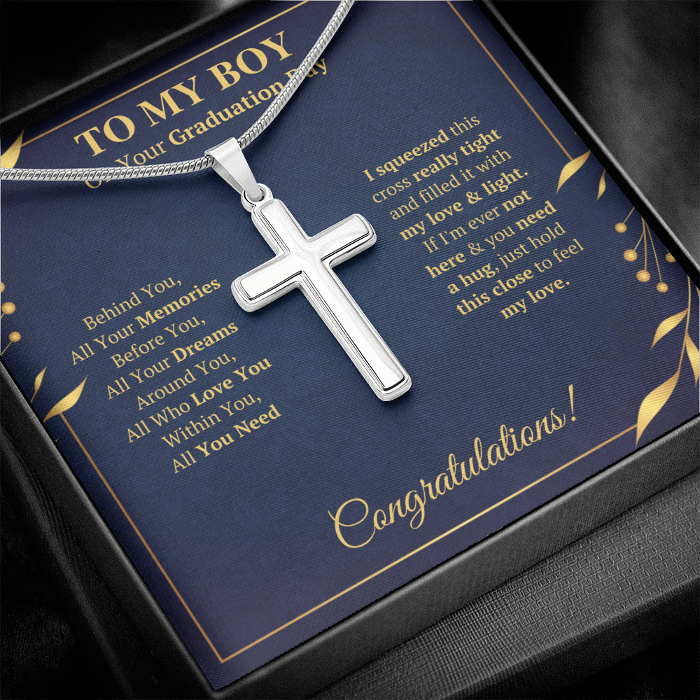 College graduation gifts for him boy mba graduation presents for son class of 2022 Cross Necklace with message card and gift box - ON CLOUD NINE GIFTS