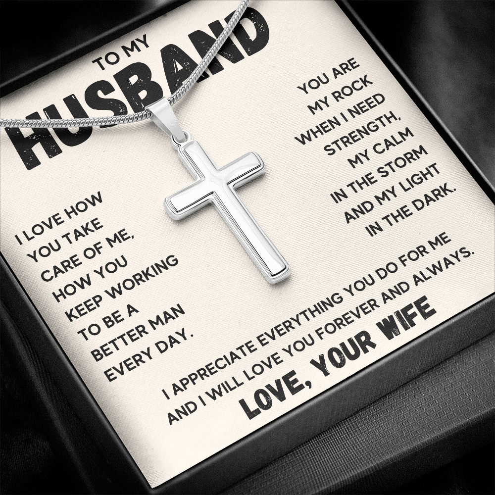 TO MY HUSBAND LIGHT IN THE DARK CROSS NECKLACE - ON CLOUD NINE GIFTS