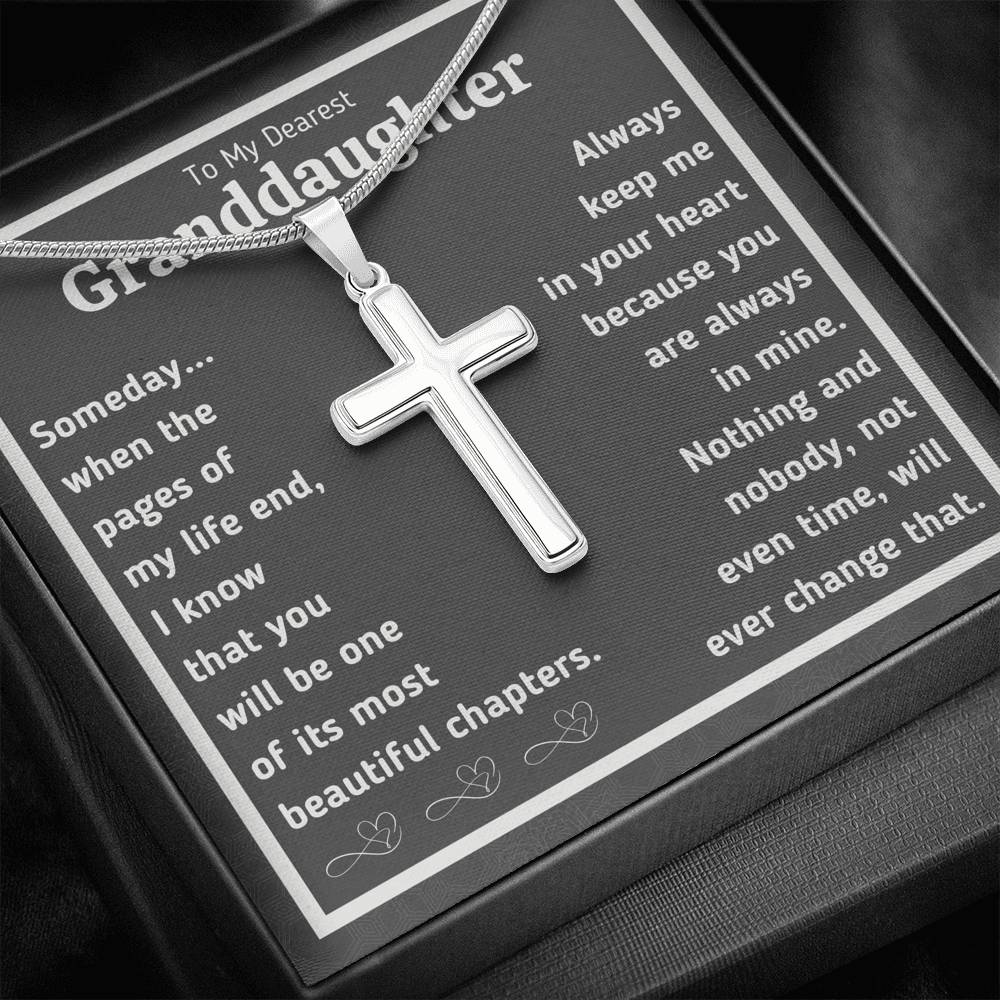 TO MY DEAREST GRANDDAUGHTER "BEAUTIFUL CHAPTERS" ARTISAN CROSS NECKLACE GIFT SET - ON CLOUD NINE GIFTS