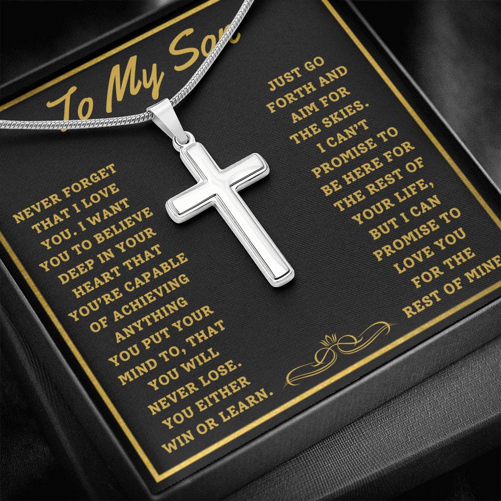 TO MY SON AIM FOR THE SKIES CROSS NECKLACE GIFT SET - ON CLOUD NINE GIFTS
