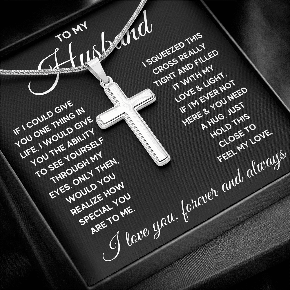TO MY HUSBAND EYES SQUEEZED CROSS NECKLACE GIFT SET - ON CLOUD NINE GIFTS