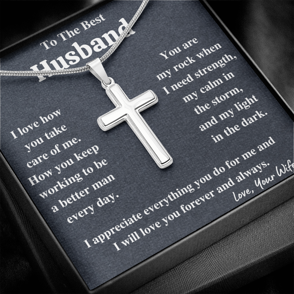 Gifts for husband from wife, to my husband cross necklace, gifts from wife to husband, gift for men anniversary birthday - ON CLOUD NINE GIFTS