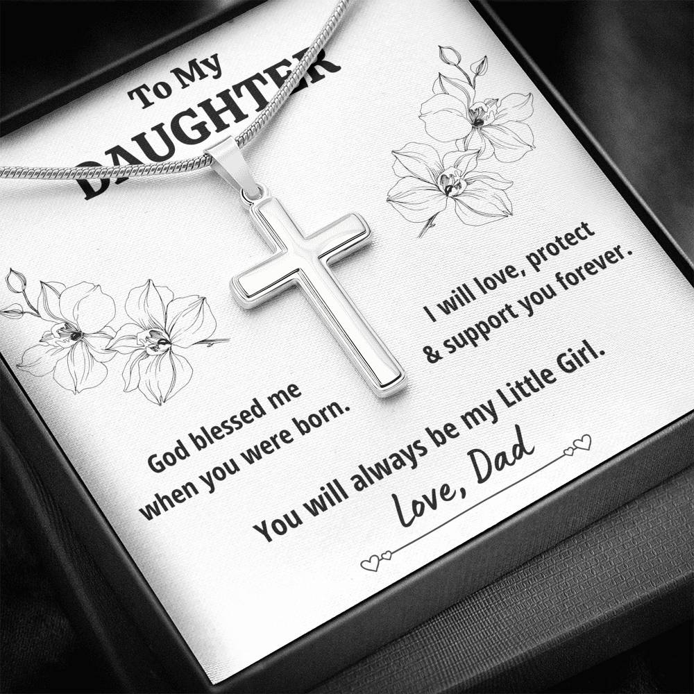 TO MY DAUGHTER FROM DAD "LITTLE GIRL" CROSS NECKLACE GIFT SET - ON CLOUD NINE GIFTS