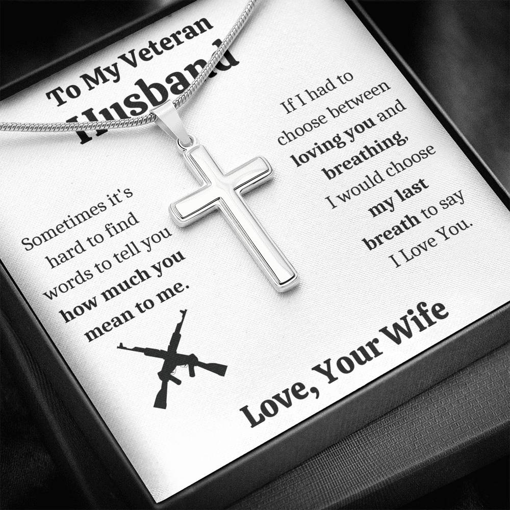 TO MY VETERAN HUSBAND "BREATHING" CROSS NECKLACE GIFT SET - ON CLOUD NINE GIFTS