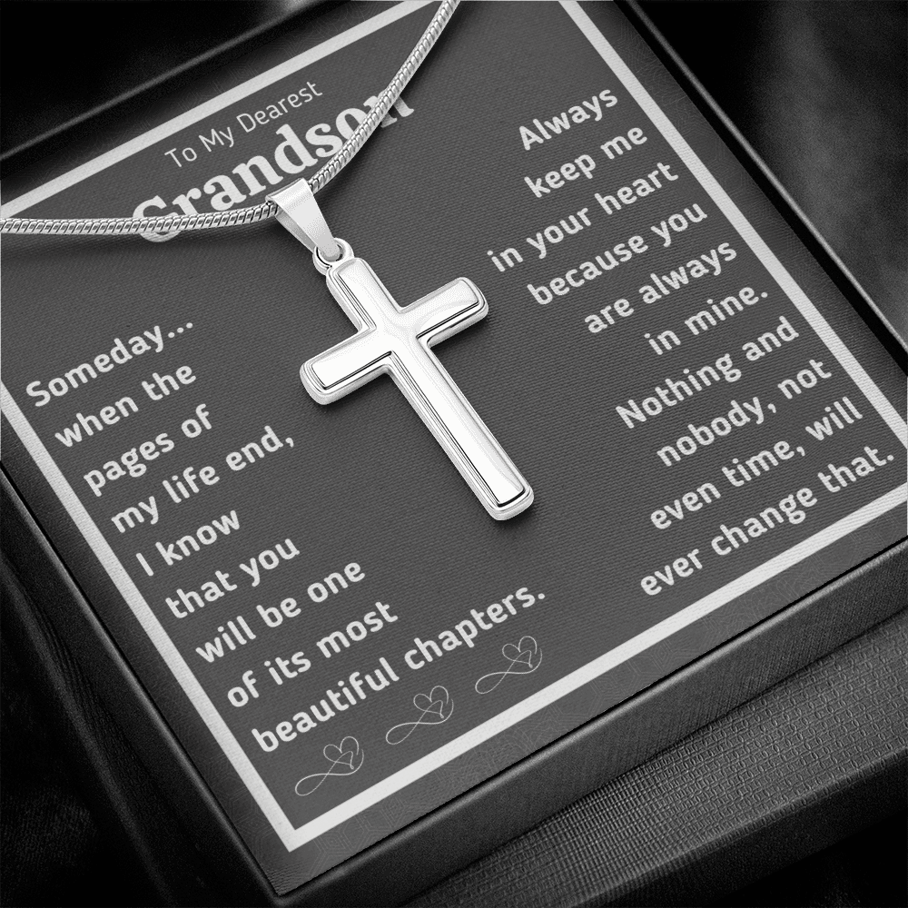 To my grandson necklace from grandpa and grandma graduation birthday gifts Cross Necklace with message card and gift box - ON CLOUD NINE GIFTS