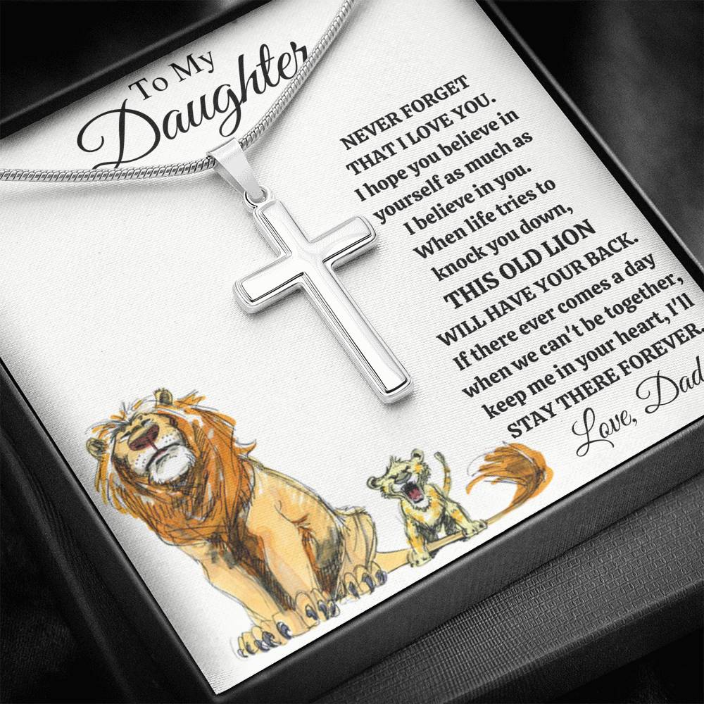 TO MY DAUGHTER "THIS OLD LION - DRAWING" CROSS NECKLACE GIFT SET - ON CLOUD NINE GIFTS