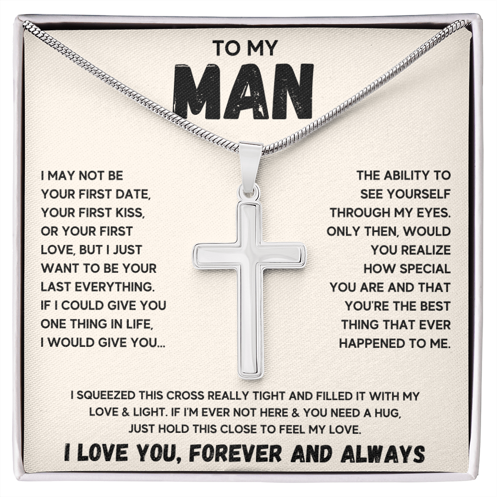 To my man cross necklace, gifts for boyfriend from girlfriend, gifts for husband from wife, gift for groom from bride on wedding day - ON CLOUD NINE GIFTS