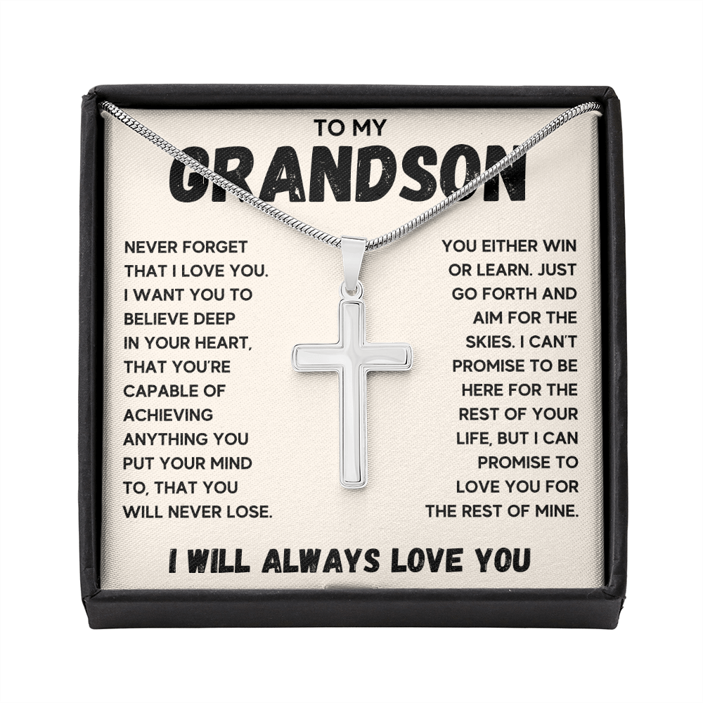 Gifts for grandson from grandma and grandpa Cross Necklace for graduation to my grandson with message card and gift box - ON CLOUD NINE GIFTS