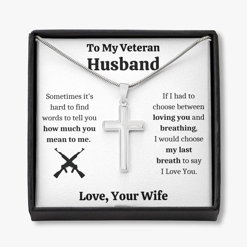 TO MY VETERAN HUSBAND "BREATHING" CROSS NECKLACE GIFT SET - ON CLOUD NINE GIFTS