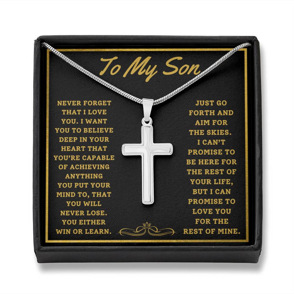 TO MY SON AIM FOR THE SKIES CROSS NECKLACE GIFT SET - ON CLOUD NINE GIFTS
