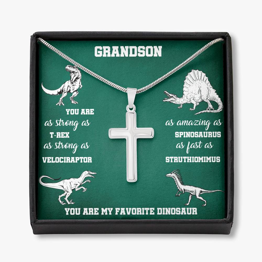 TO MY GRANDSON "DINOSAUR" CROSS NECKLACE GIFT SET - ON CLOUD NINE GIFTS
