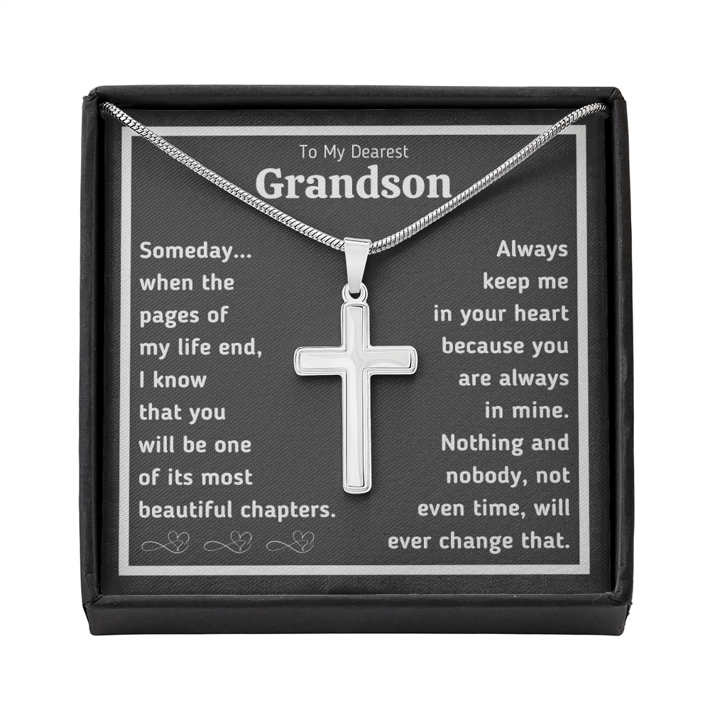 To my grandson necklace from grandpa and grandma graduation birthday gifts Cross Necklace with message card and gift box - ON CLOUD NINE GIFTS