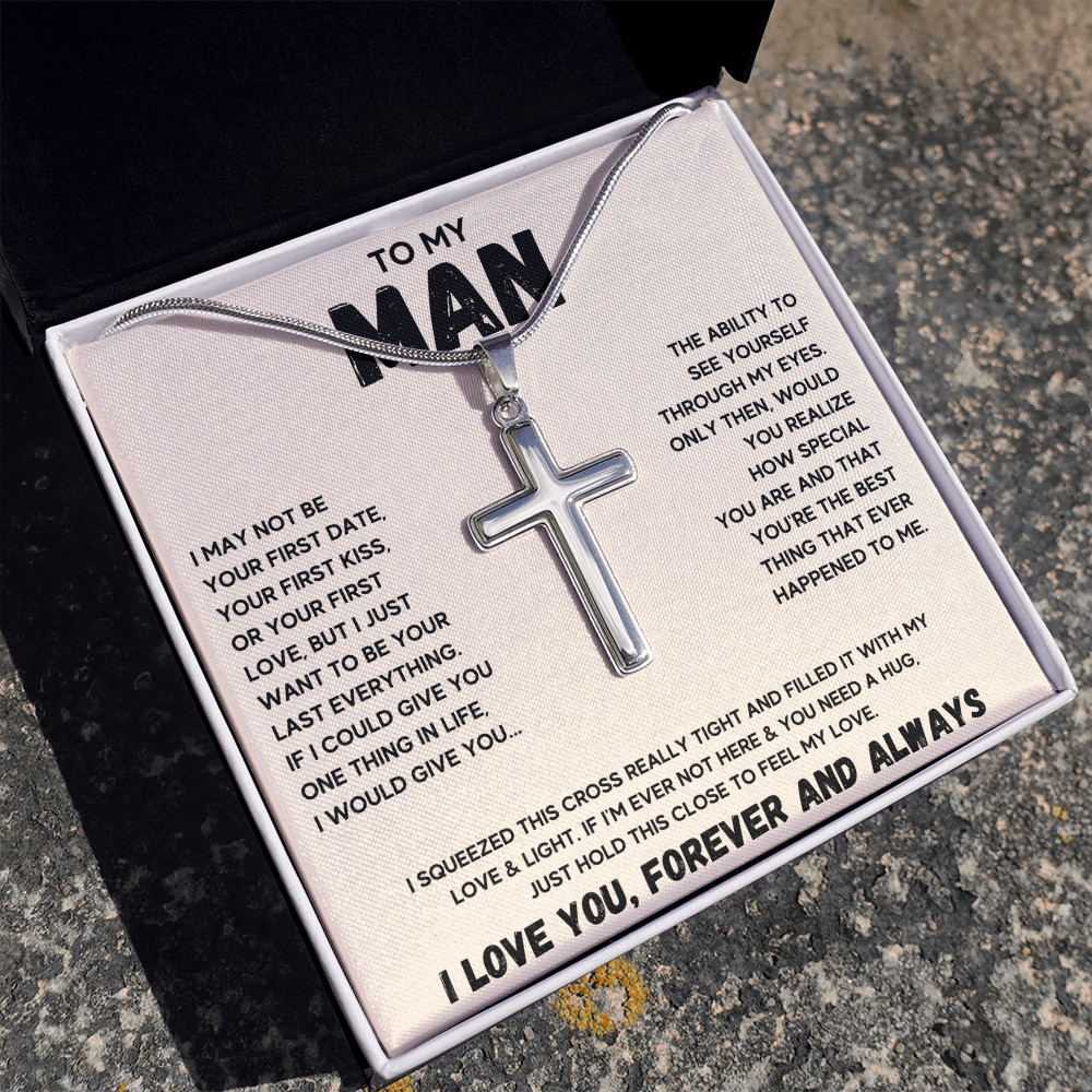 To my man cross necklace, gifts for boyfriend from girlfriend, gifts for husband from wife, gift for groom from bride on wedding day - ON CLOUD NINE GIFTS