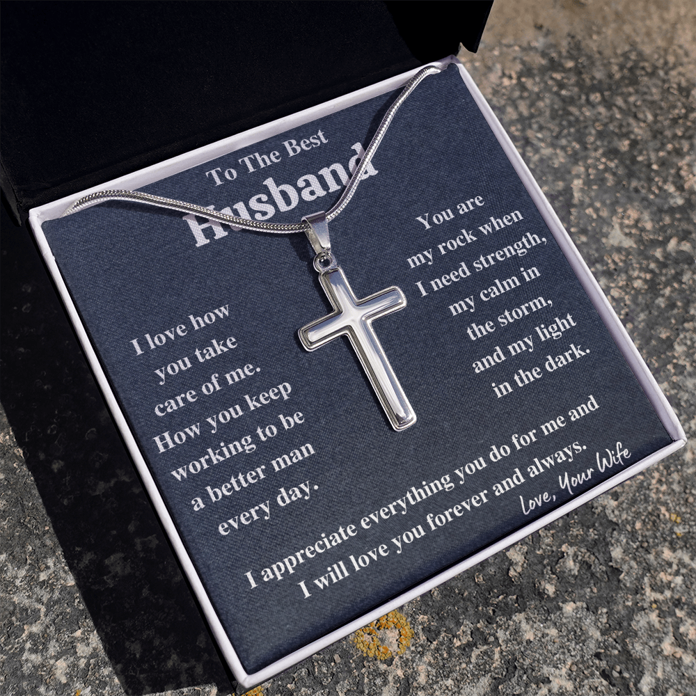 Gifts for husband from wife, to my husband cross necklace, gifts from wife to husband, gift for men anniversary birthday - ON CLOUD NINE GIFTS