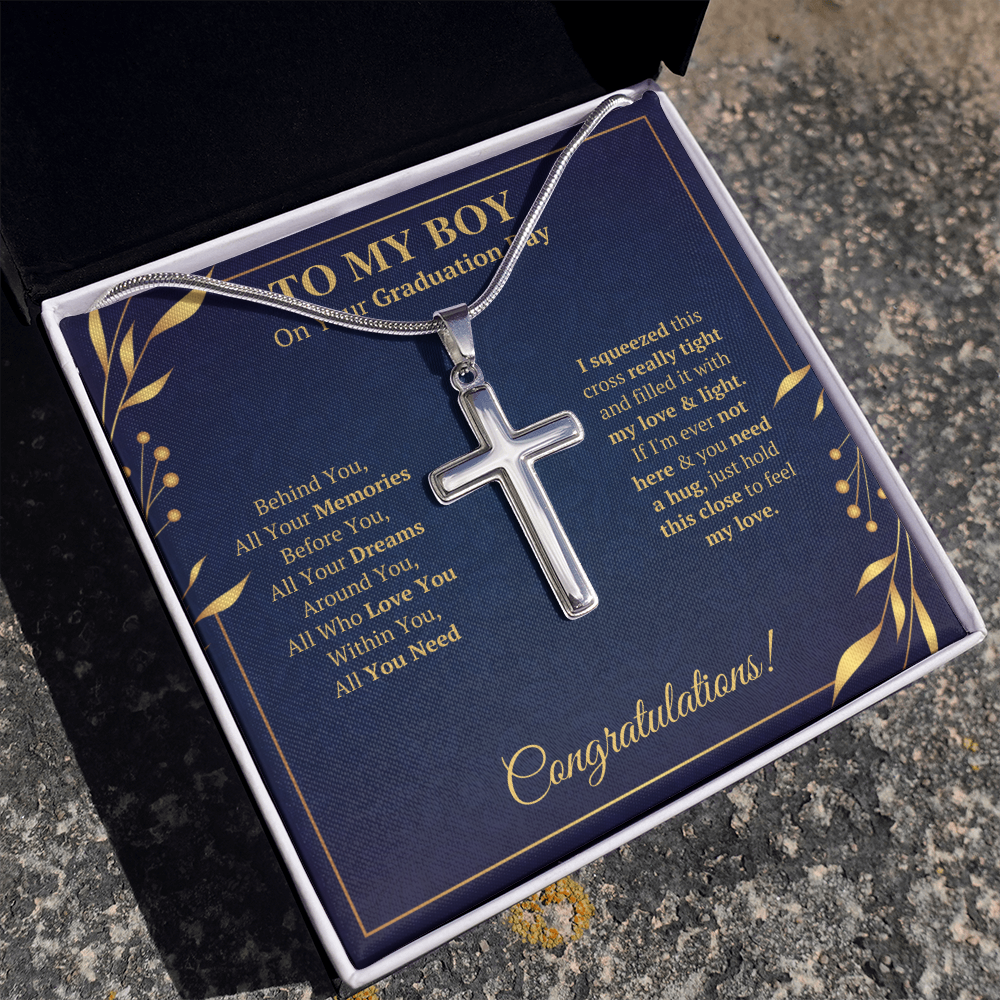 College graduation gifts for him boy mba graduation presents for son class of 2022 Cross Necklace with message card and gift box - ON CLOUD NINE GIFTS
