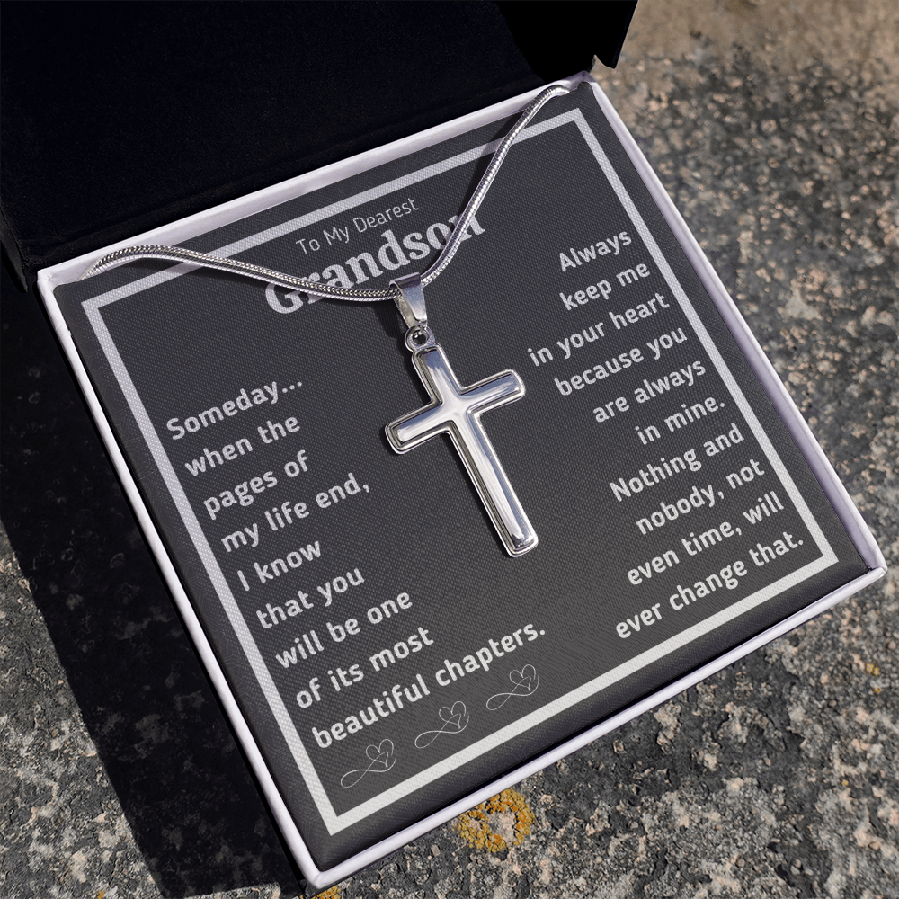 To my grandson necklace from grandpa and grandma graduation birthday gifts Cross Necklace with message card and gift box - ON CLOUD NINE GIFTS