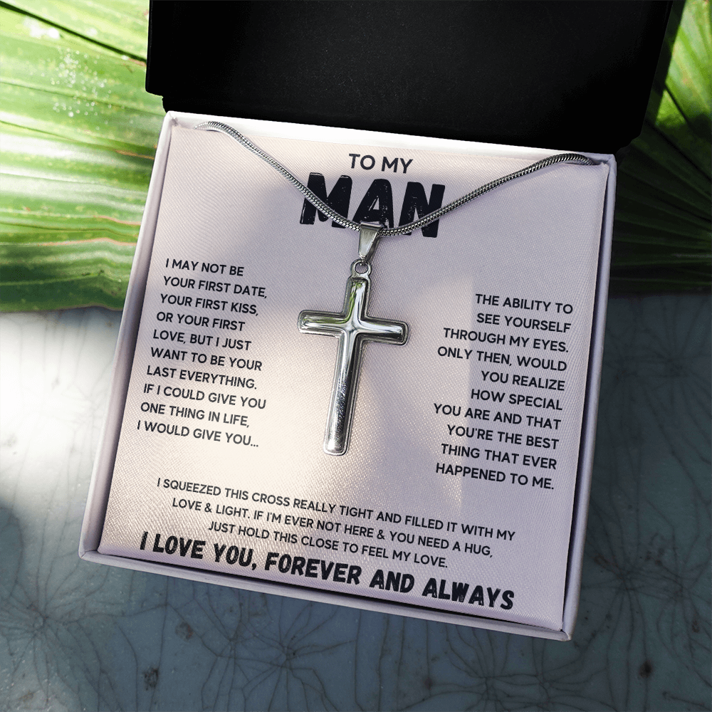 To my man cross necklace, gifts for boyfriend from girlfriend, gifts for husband from wife, gift for groom from bride on wedding day - ON CLOUD NINE GIFTS