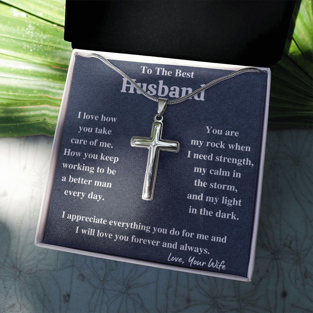 Gifts for husband from wife, to my husband cross necklace, gifts from wife to husband, gift for men anniversary birthday - ON CLOUD NINE GIFTS