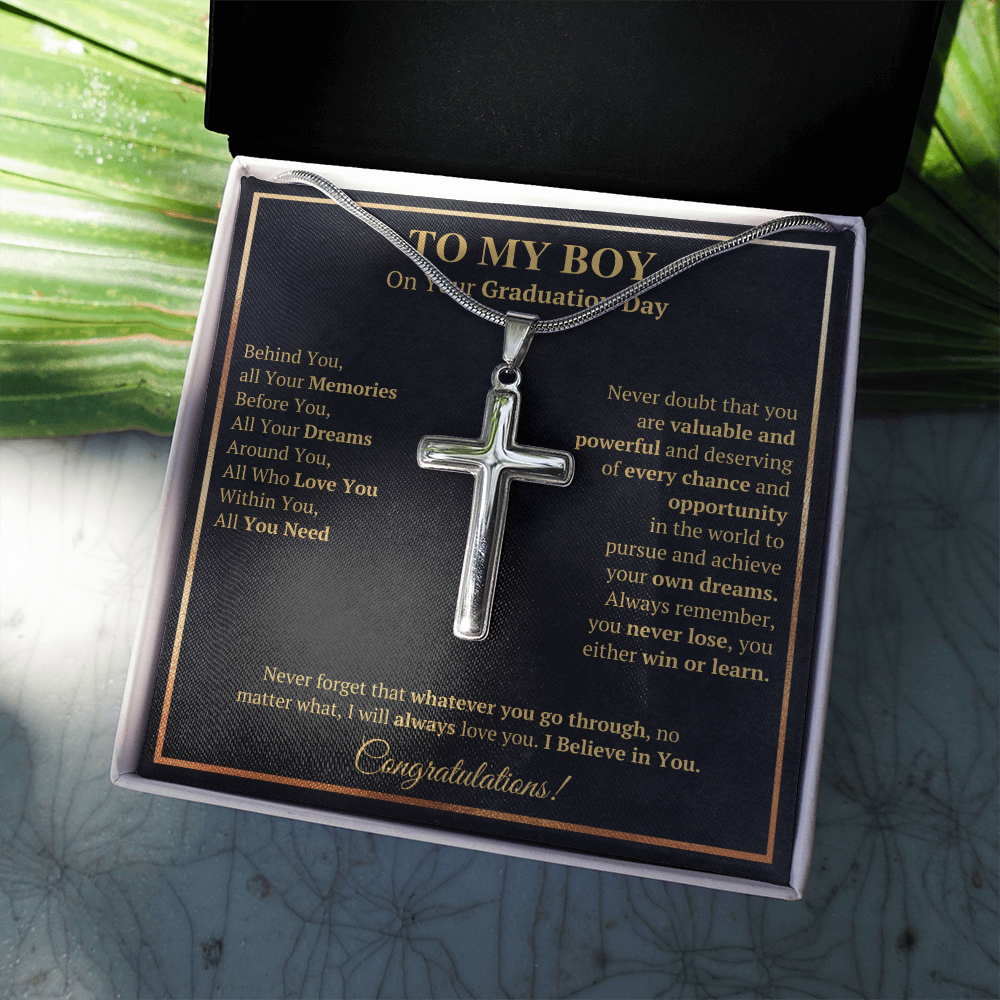 Graduation gifts for son grandson graduation Cross necklace high school class of 2022 presents with message card and gift box - ON CLOUD NINE GIFTS
