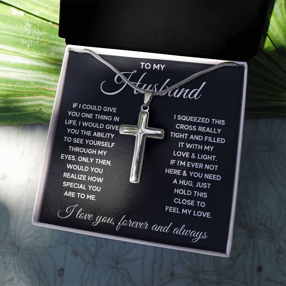 Gifts for husband from wife, to my husband cross necklace, gifts from wife to husband, gift for men anniversary birthday - ON CLOUD NINE GIFTS