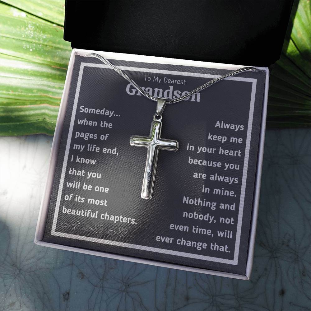 To my grandson necklace from grandpa and grandma graduation birthday gifts Cross Necklace with message card and gift box - ON CLOUD NINE GIFTS