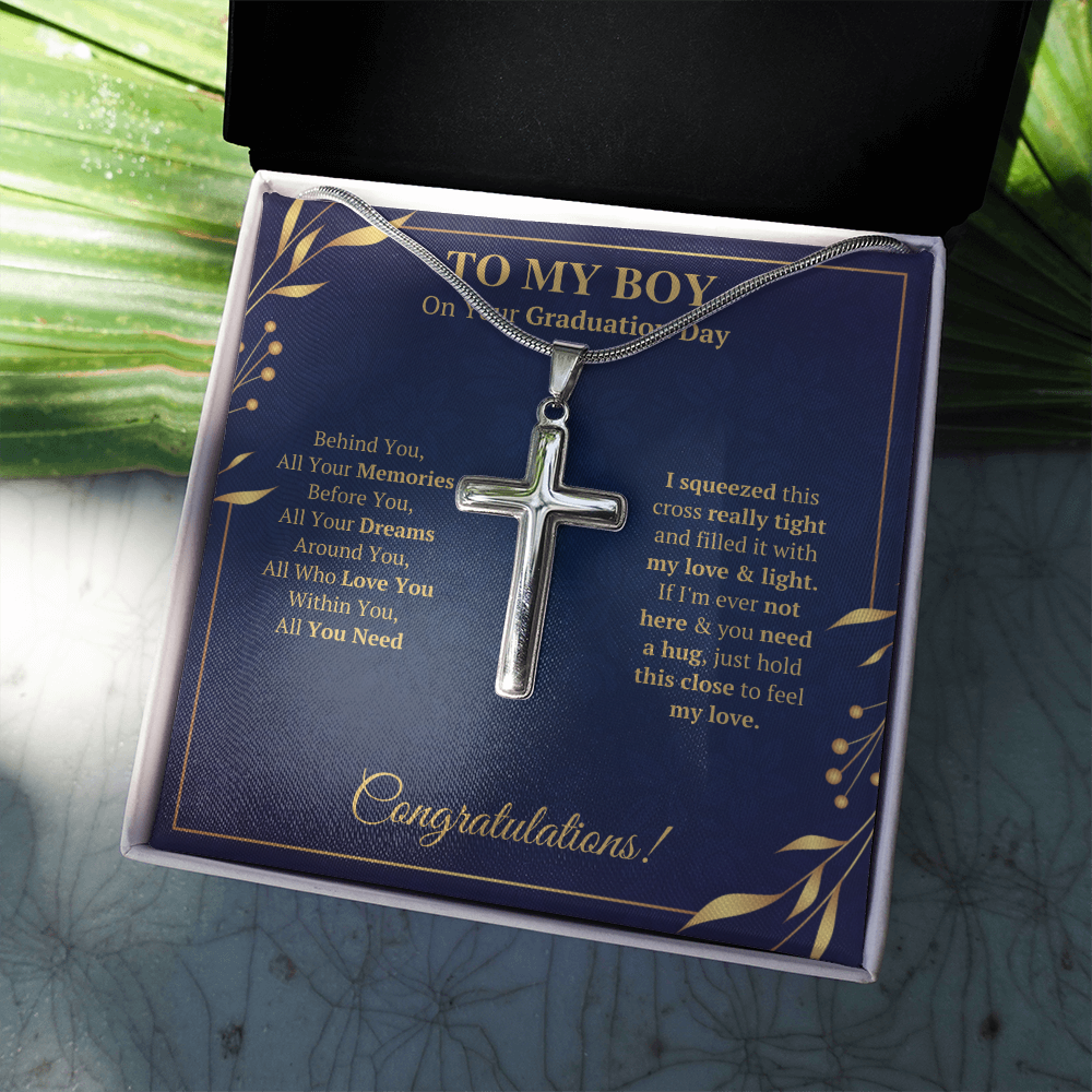 College graduation gifts for him boy mba graduation presents for son class of 2022 Cross Necklace with message card and gift box - ON CLOUD NINE GIFTS