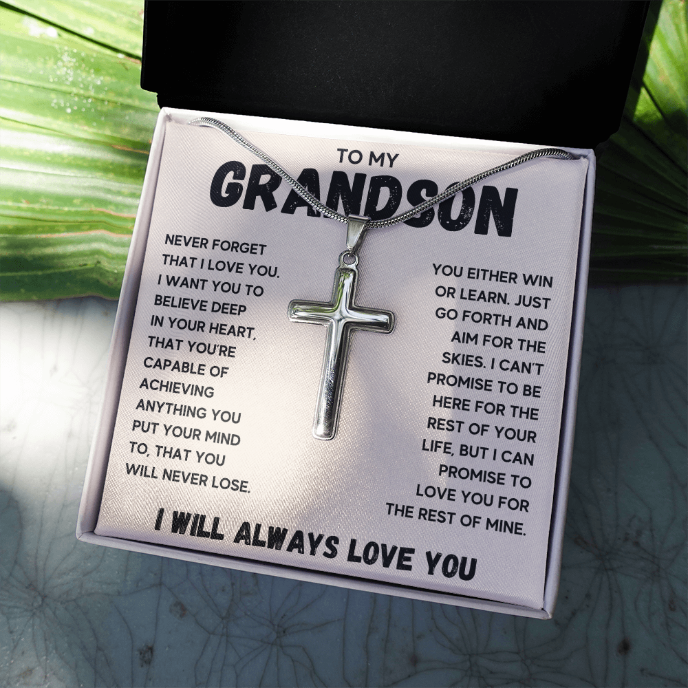 Gifts for grandson from grandma and grandpa Cross Necklace for graduation to my grandson with message card and gift box - ON CLOUD NINE GIFTS