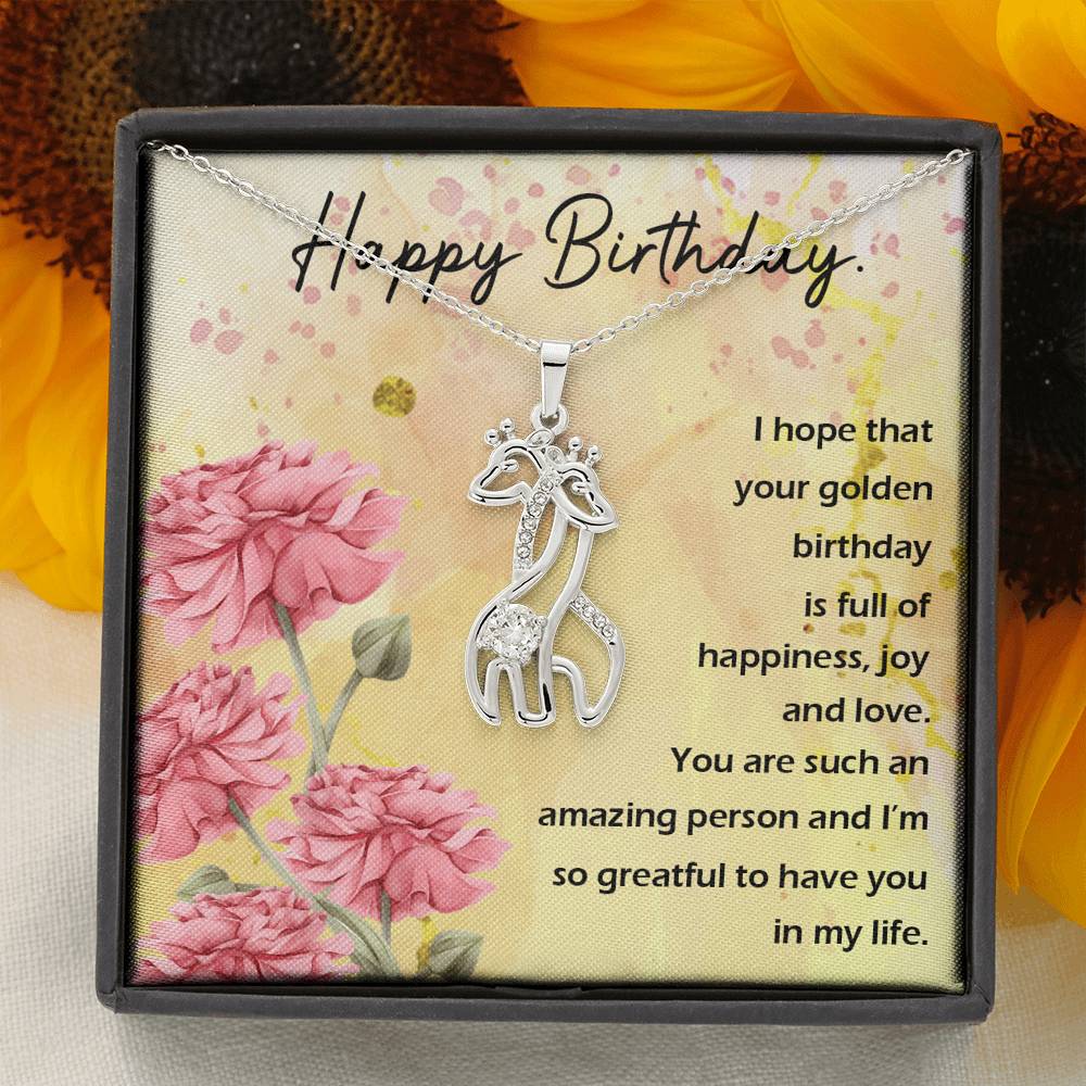 HAPPY BIRTHDAY "GOLDEN" GRACEFUL LOVE GIRAFFE NECKLACE GIFT SET - ON CLOUD NINE GIFTS