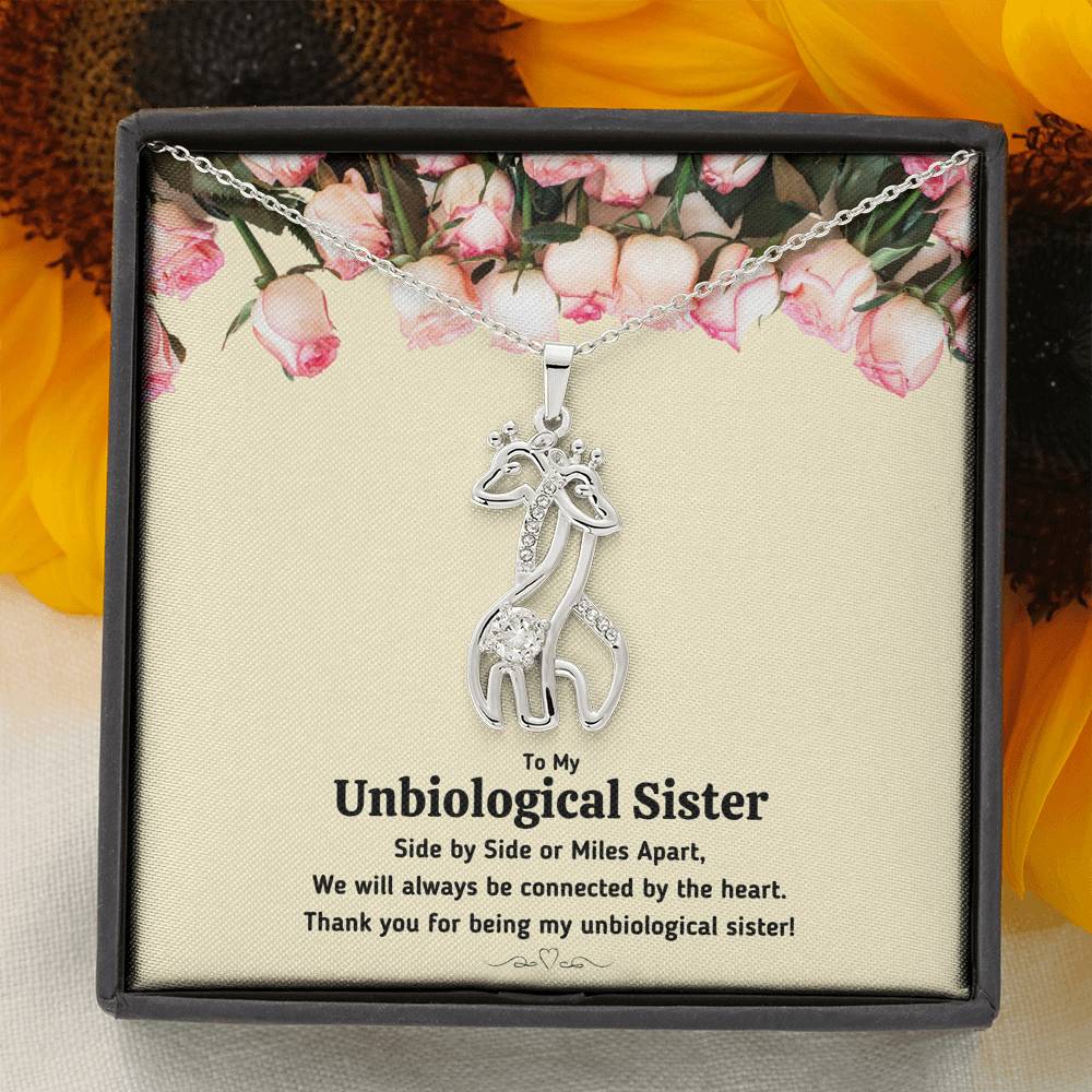 TO MY UNBIOLOGICAL SISTER "CONNECTED BY THE HEART" GIRAFFE NECKLACEE GIFT SET - ON CLOUD NINE GIFTS