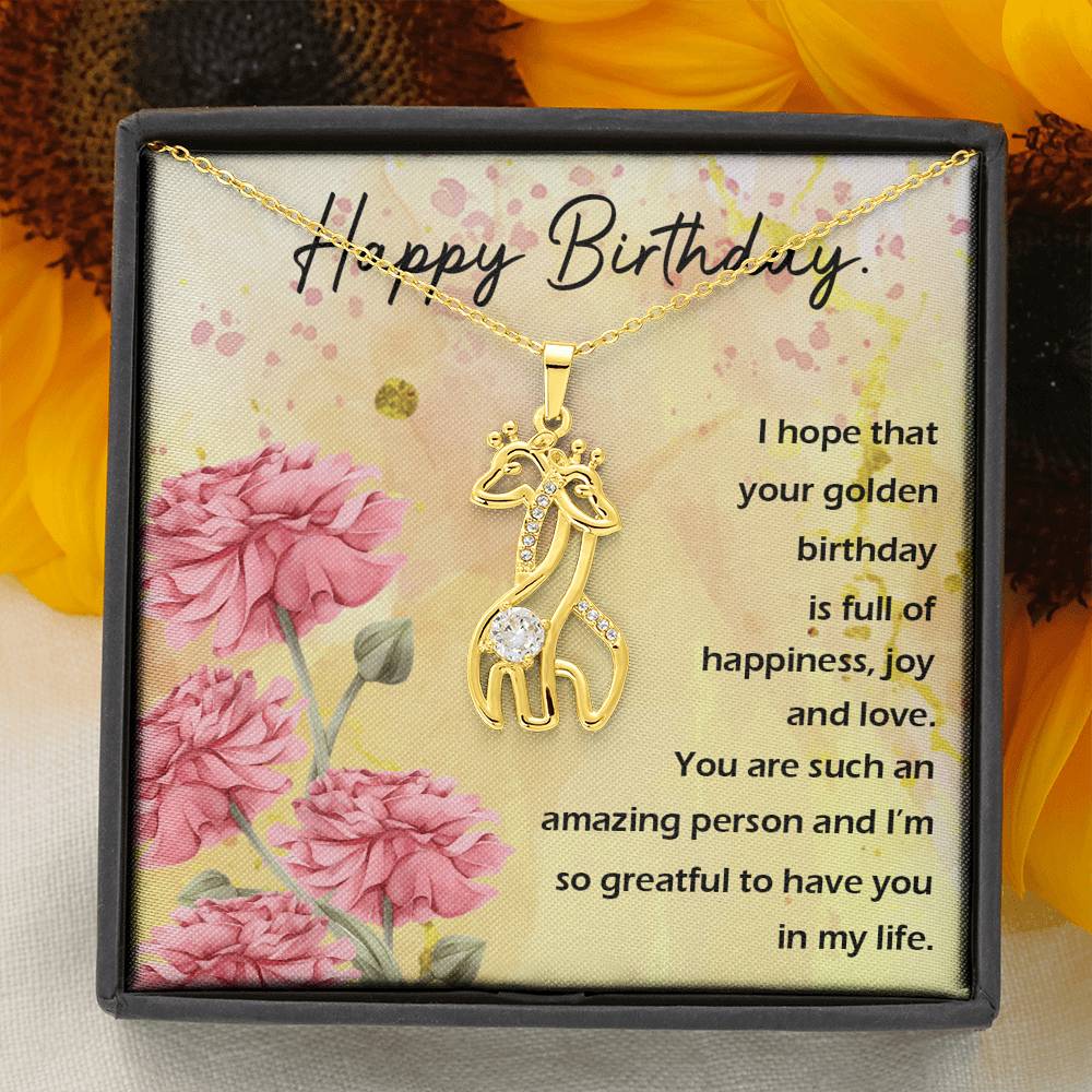 HAPPY BIRTHDAY "GOLDEN" GRACEFUL LOVE GIRAFFE NECKLACE GIFT SET - ON CLOUD NINE GIFTS