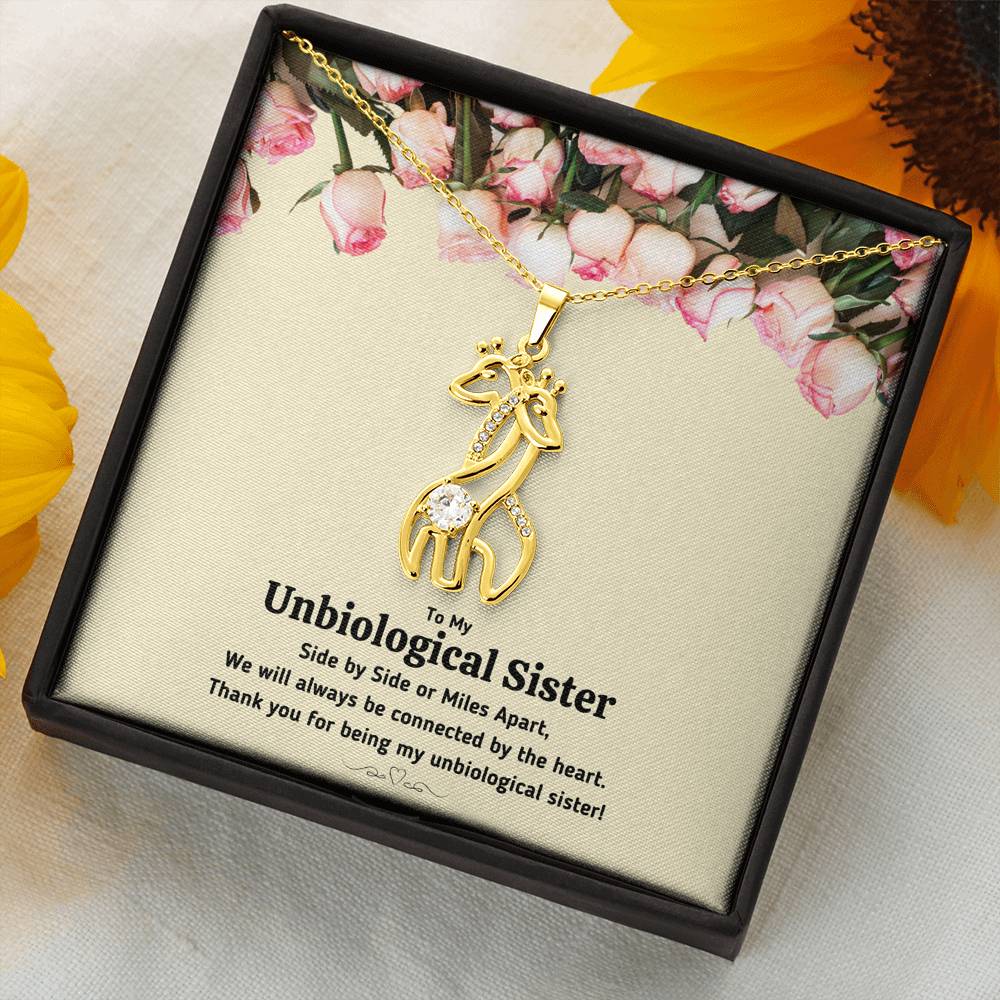 TO MY UNBIOLOGICAL SISTER "CONNECTED BY THE HEART" GIRAFFE NECKLACEE GIFT SET - ON CLOUD NINE GIFTS