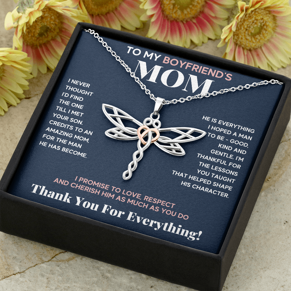 BOYFRIENDS MOM BLUE PINK DRAGONFLY NECKLACE GIFT SET - ON CLOUD NINE GIFTS