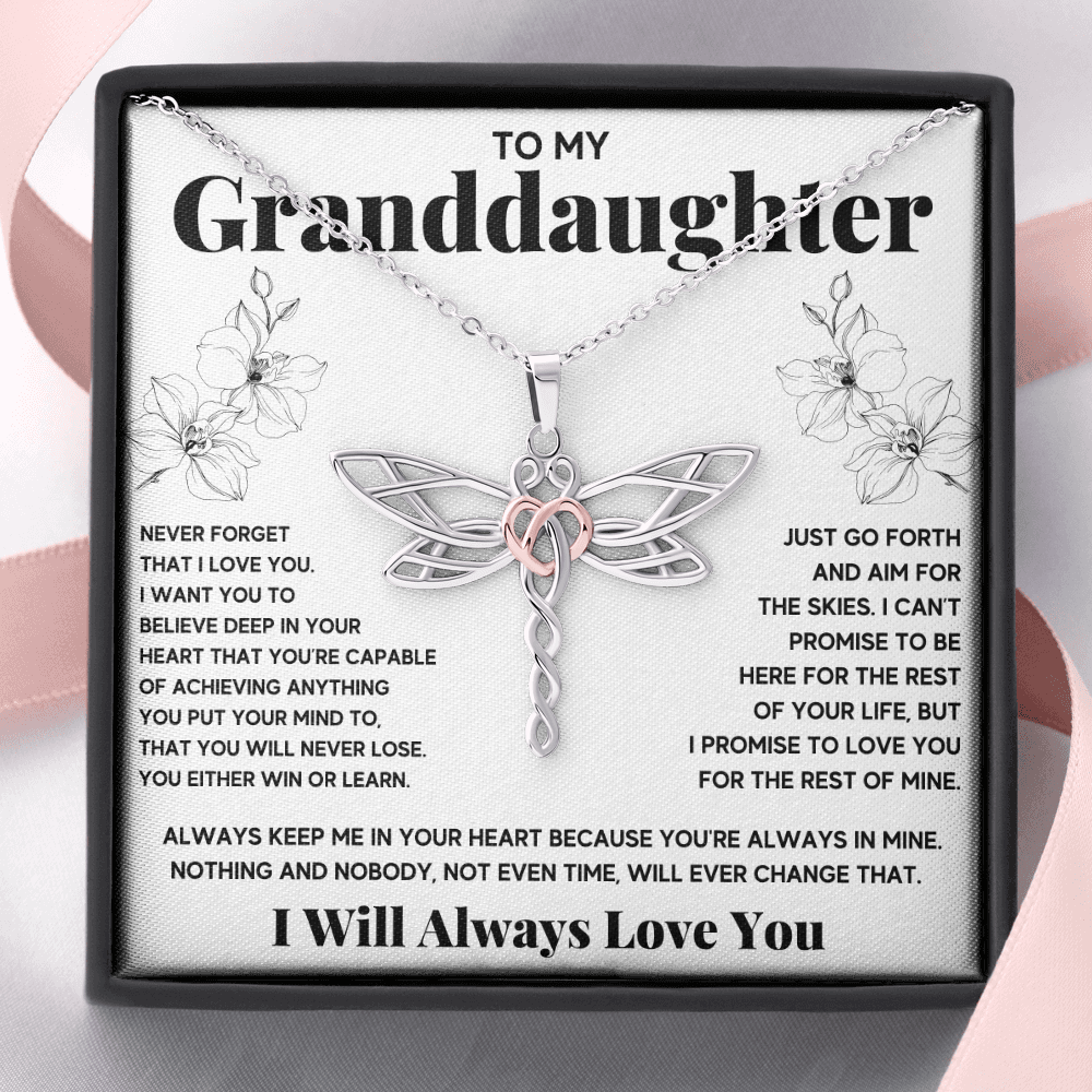 TO MY GRANDDAUGHTER TIME DRAGONFLY NECKLACE GIFT SET - ON CLOUD NINE GIFTS