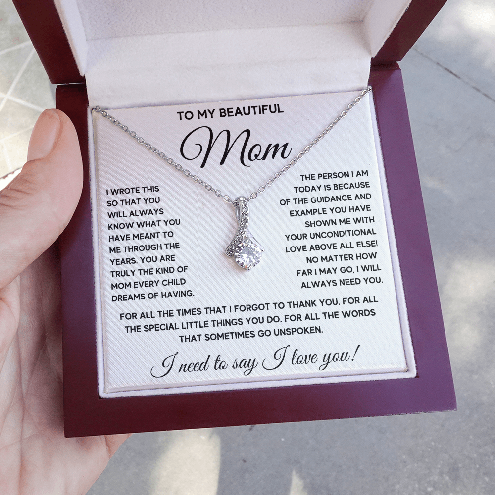 Birthday gift for mom heart jewelry from son on Mothers Day sentimental I Love You gifts Alluring Beauty Necklace with Message Card and Gift Box - ON CLOUD NINE GIFTS