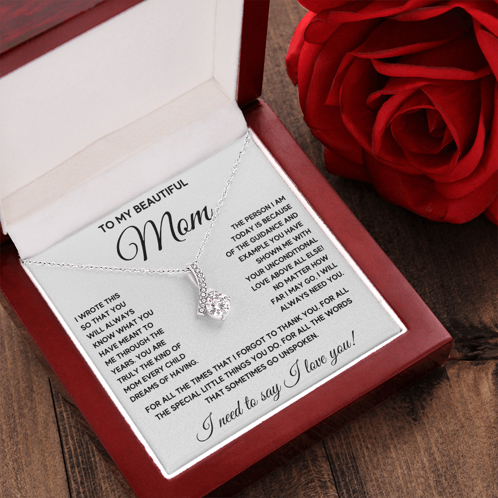 Birthday gift for mom heart jewelry from son on Mothers Day sentimental I Love You gifts Alluring Beauty Necklace with Message Card and Gift Box - ON CLOUD NINE GIFTS