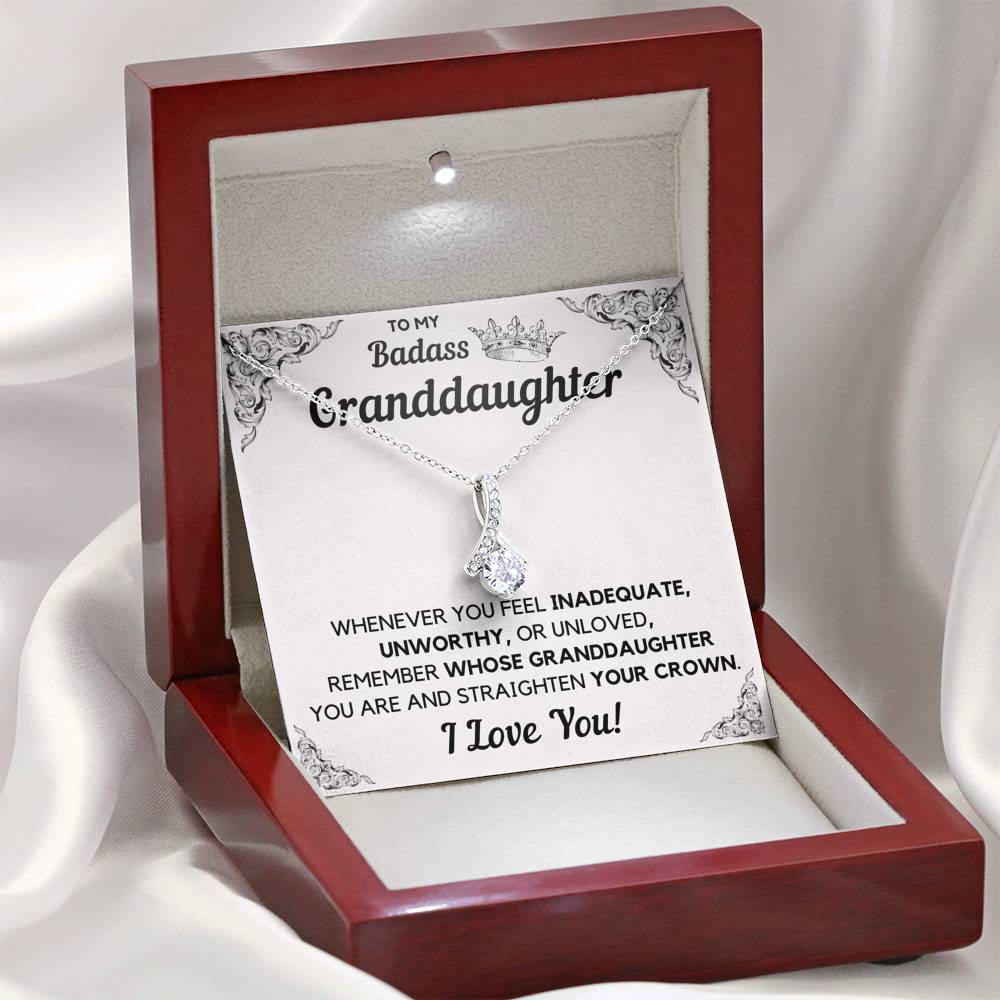 TO MY BADASS GRANDDAUGHTER CROWN DECORATION ALLURING BEAUTY NECKLACE GIFT SET - ON CLOUD NINE GIFTS