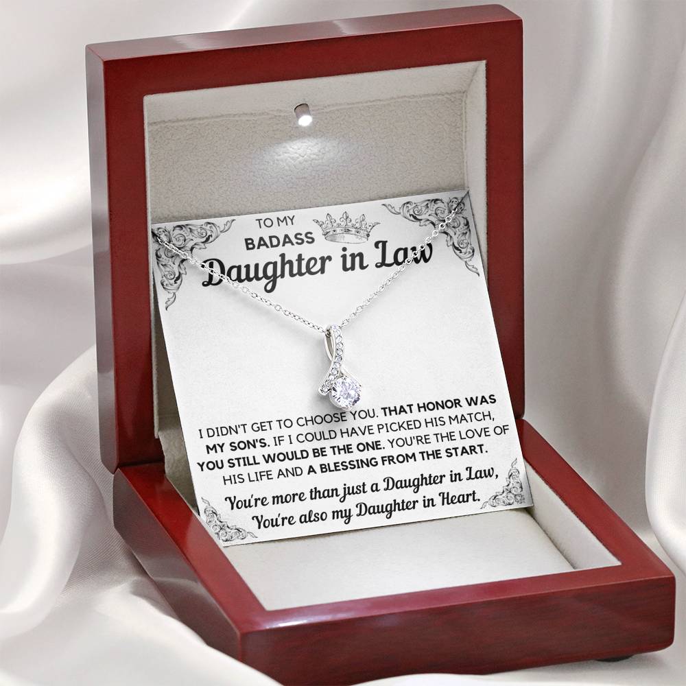 TO MY BADASS DAUGHTER-IN-LAW HONOR ALLURING BEAUTY NECKLACE GIFT SET - ON CLOUD NINE GIFTS