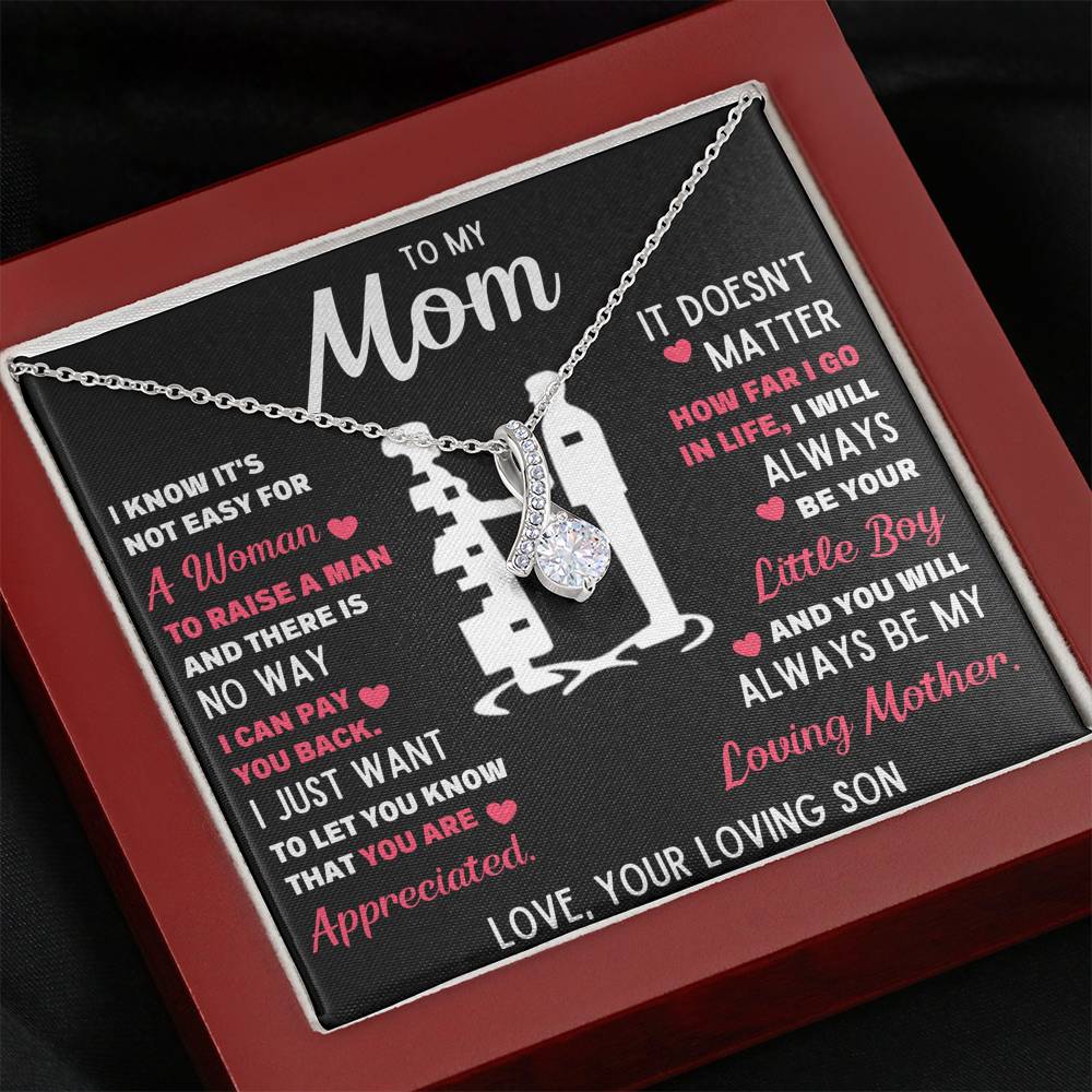 TO MY MOM LITTLE BOY WHITE ALLURING BEAUTY NECKLACE GIFT SET - ON CLOUD NINE GIFTS
