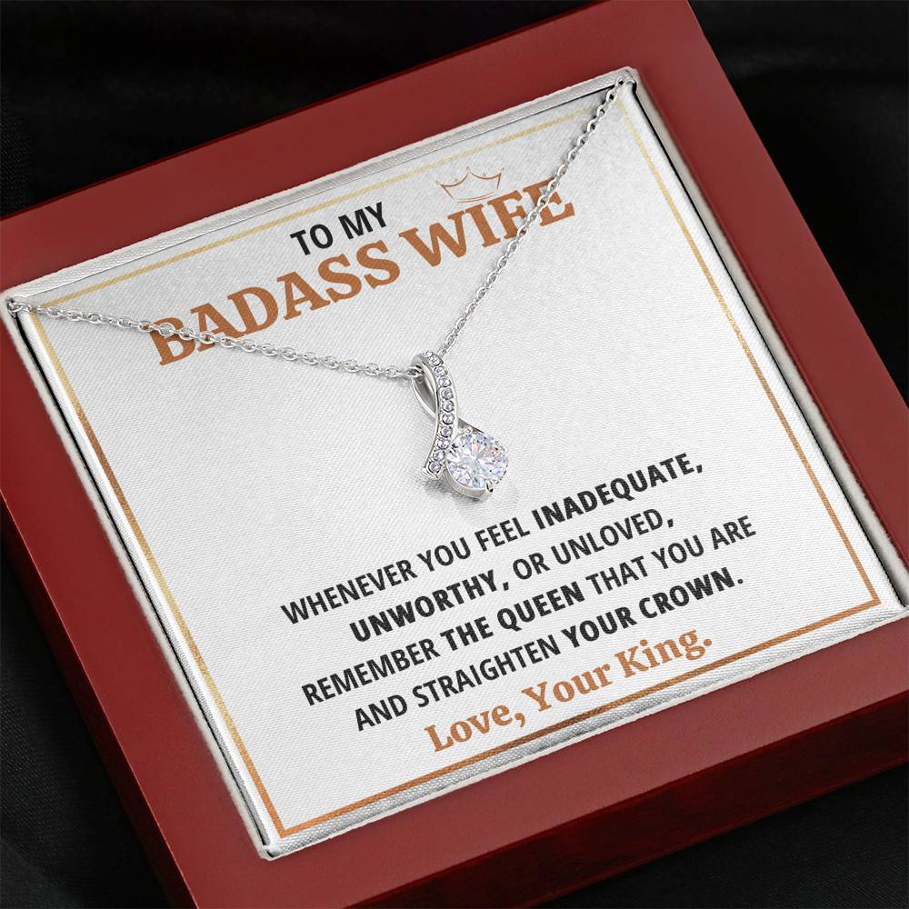 TO MY BADASS WIFE QUEEN ALLURING BEAUTY NECKLACE GIFT SET - ON CLOUD NINE GIFTS