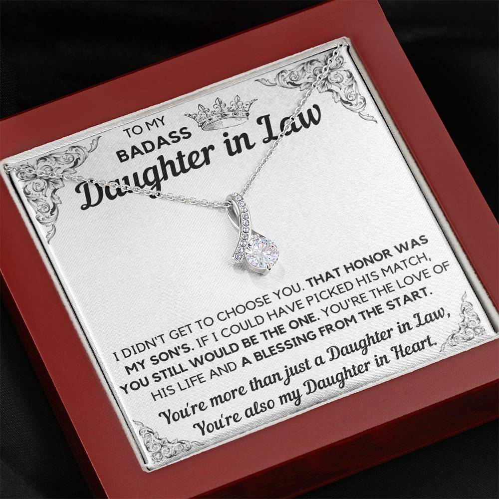 TO MY BADASS DAUGHTER-IN-LAW HONOR ALLURING BEAUTY NECKLACE GIFT SET - ON CLOUD NINE GIFTS