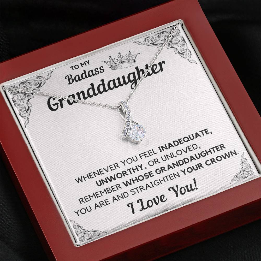 TO MY BADASS GRANDDAUGHTER CROWN DECORATION ALLURING BEAUTY NECKLACE GIFT SET - ON CLOUD NINE GIFTS