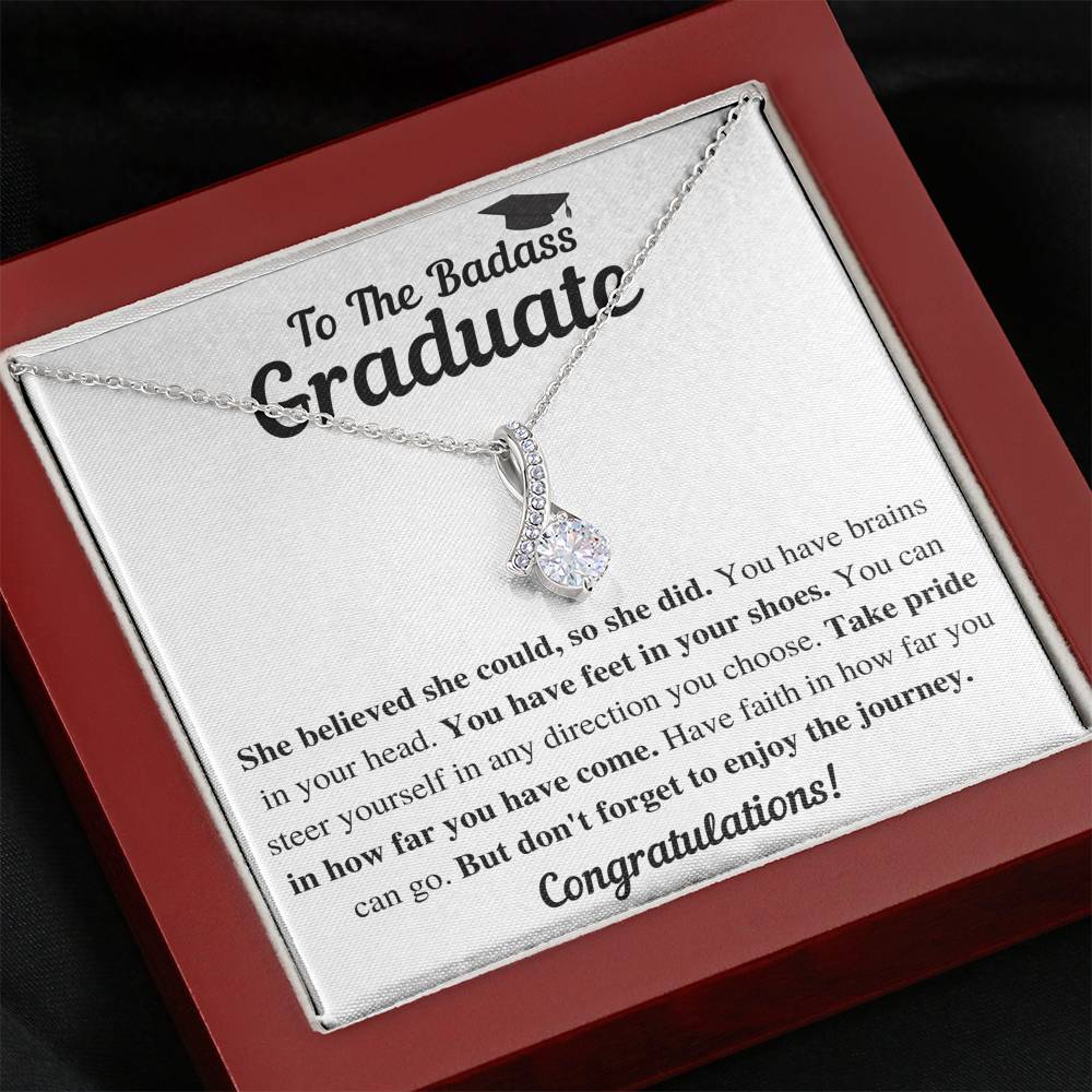 TO THE BADASS GRADUATE SHE DID ALLURING BEAUTY NECKLACE GIFT SET - ON CLOUD NINE GIFTS