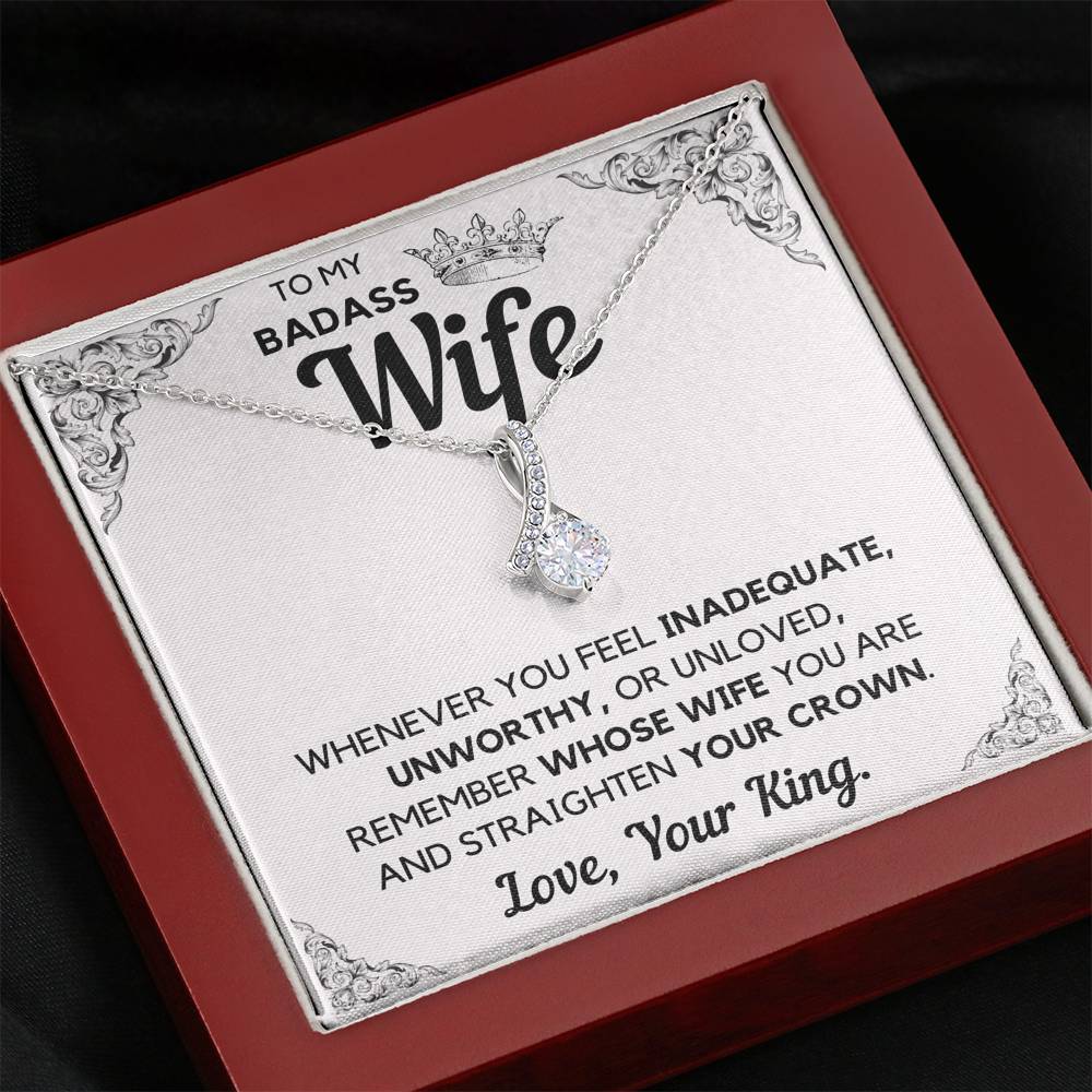 TO MY BADASS WIFE CROWN DECORATION ALLURING BEAUTY NECKLACE GIFT SET - ON CLOUD NINE GIFTS