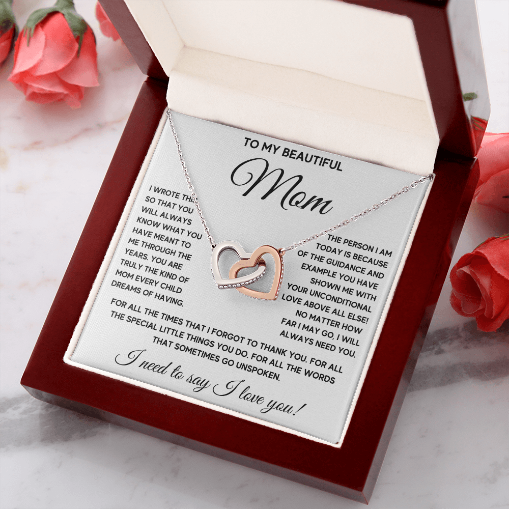 Mother and son necklaces for mothers day gifts for my best mom ever Interlocking Hearts Necklace birthday jewelry with message card and gift box - ON CLOUD NINE GIFTS