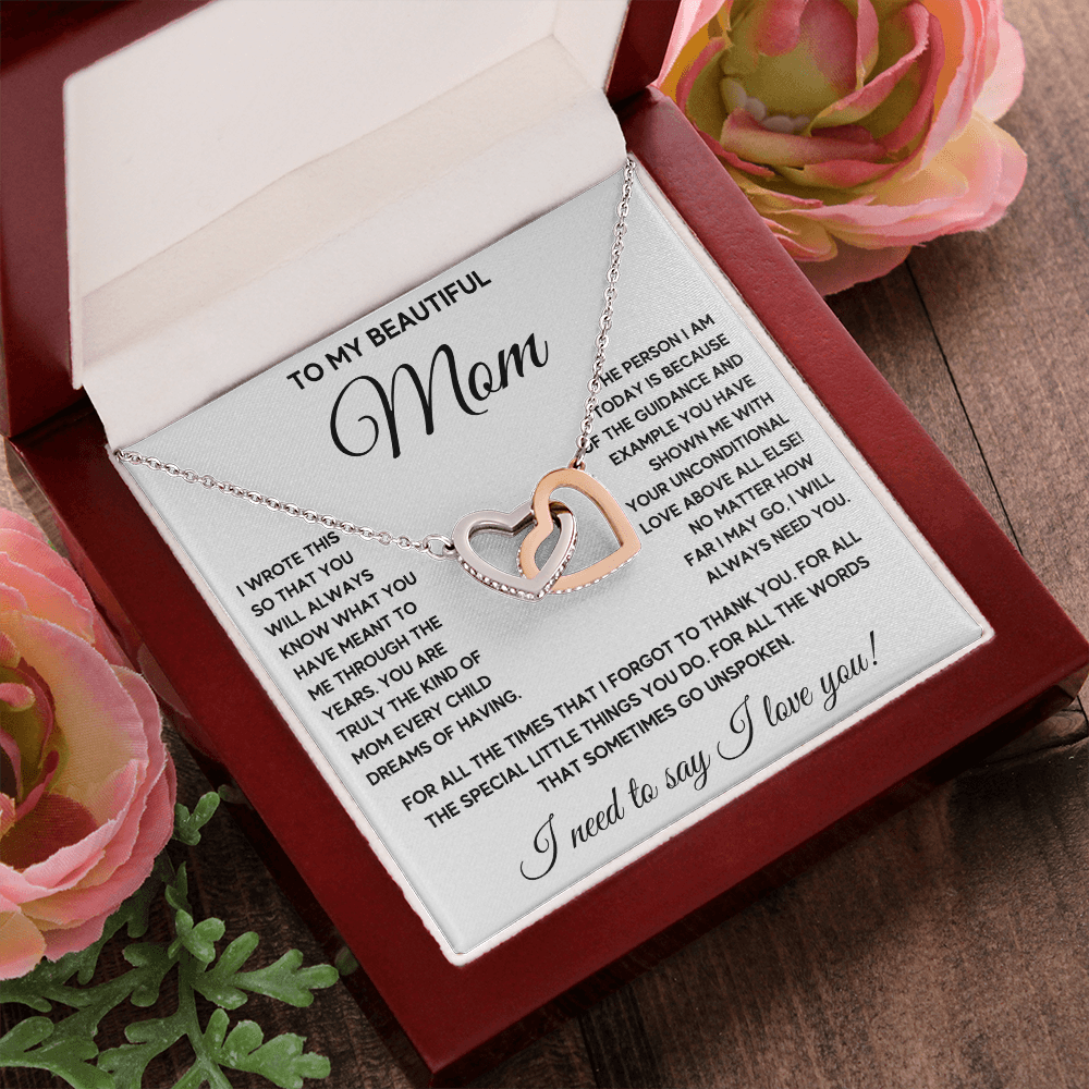 Mother and son necklaces for mothers day gifts for my best mom ever Interlocking Hearts Necklace birthday jewelry with message card and gift box - ON CLOUD NINE GIFTS