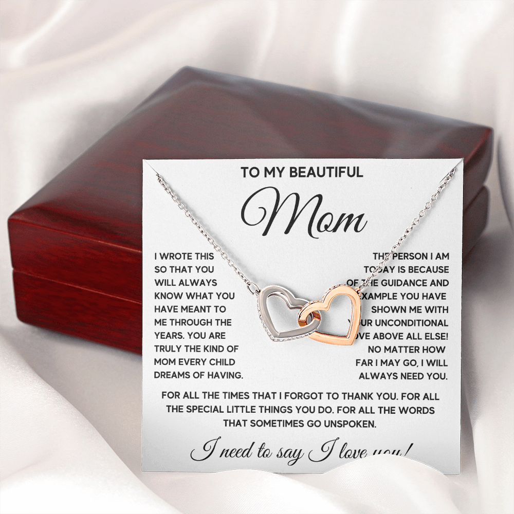 Mother and son necklaces for mothers day gifts for my best mom ever Interlocking Hearts Necklace birthday jewelry with message card and gift box - ON CLOUD NINE GIFTS